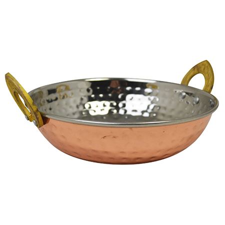 Picture of COPPER PLATED KADAI DISH WITH BRASS HANDLES- 17cm