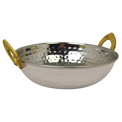 Picture of S/S KADAI DISH WITH BRASS HANDLES- 17cm