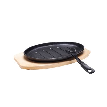 Zodiac Round Cast Iron Skillet Sizzle Dish with Wooden Trivet 15cm 6 